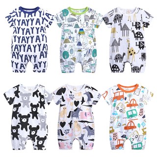 Bộ Áo Liền Quần Vải Cotton Dệt Kim Tay Ngắn Thoáng Khí Thời Trang Mùa Hè Cho Bé Từ 0-1