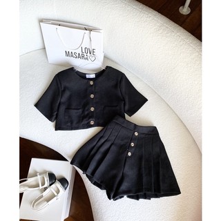 SET ÁO CROPTOP DẠ + SHORT XẾP LI ( ẢNH THẬT )