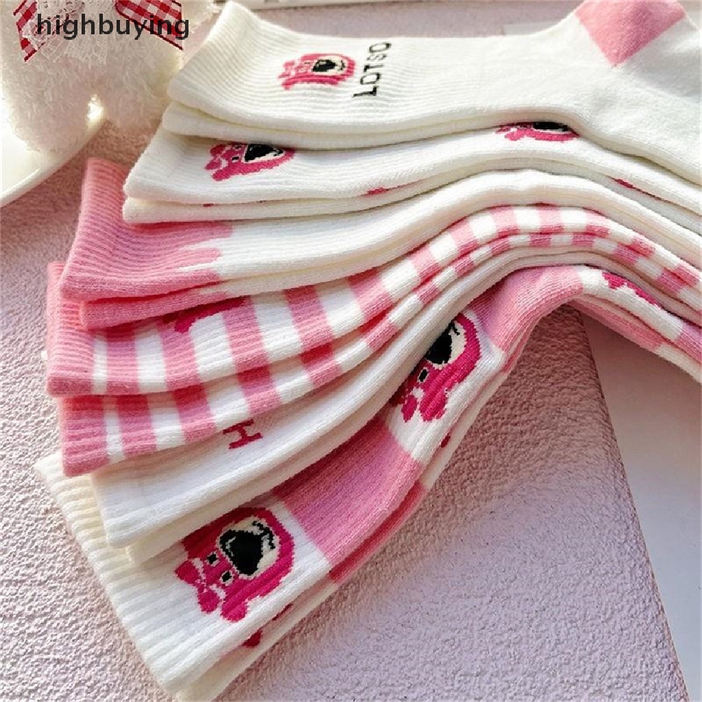 Hbvn Belle Vớ Ống Lửng Họa Tiết Gấu Hồng Dâu Tây Hoạt Hình Phiên Bản Hàn Quốc Dễ Thương Hợp