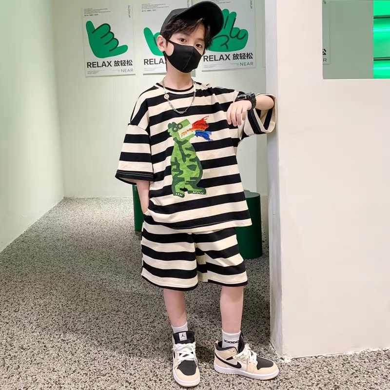 Bộ quần áo cotton hè "D. SEMYS" 14-52kg cho bé trai 4-14 tuổi. Thoáng mát, co giãn tốt. Hàng may kỹ. STB53