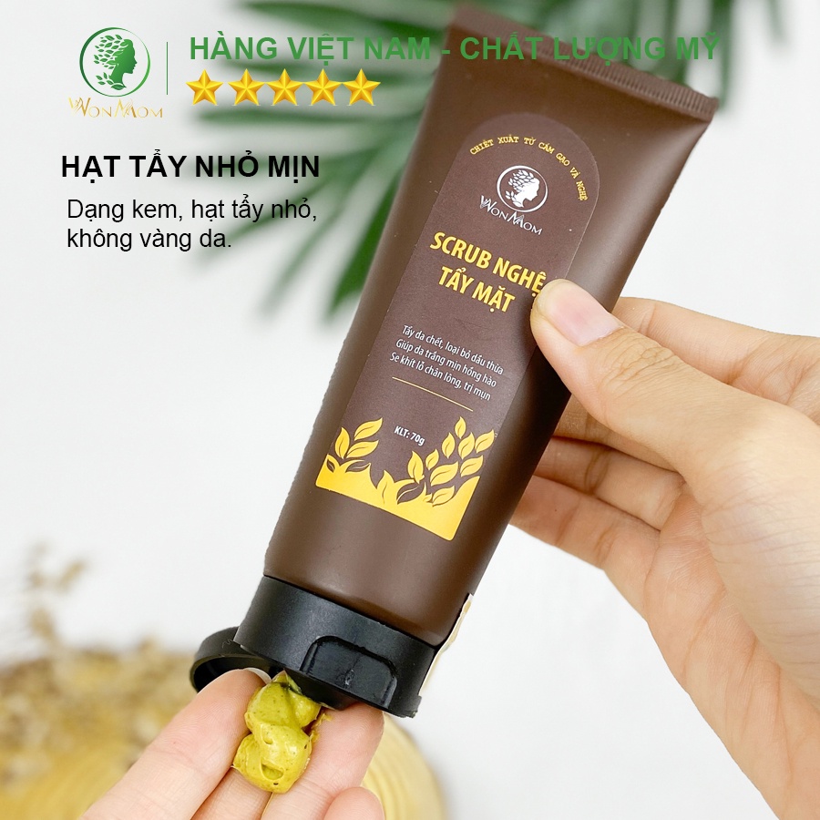 [ Giảm 50K - Đơn 459K ] Combo sữa rửa mặt hữu cơ + scrub nghệ tẩy mặt + túi xông mặt thảo dược Wonmom