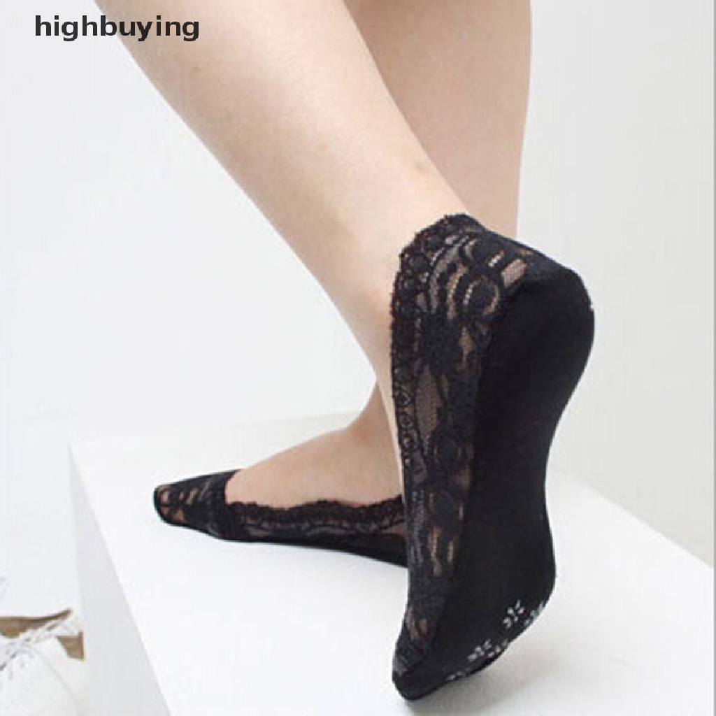 Hbvn Belle Vớ Cotton Ren Cổ Thấp Màu Đen Nude Chống Trượt Không Biểu Diễn Dành Cho Nữ