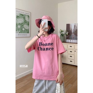 Áo thun nữ in chữ BONNE CHANCE form suông rộng nhiennhienvintage BT179