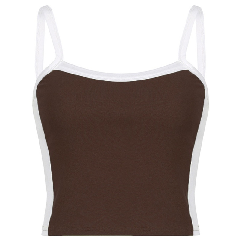 Áo Croptop Hai Dây Hở Lưng Họa Tiết Kẻ Sọc Màu Tương Phản Quyến Rũ Cho Nữ