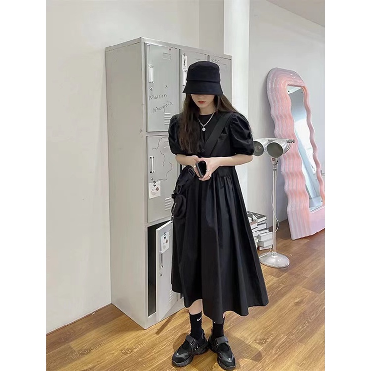 ZHELIHANGFEI Đầm Midi Tay Phồng Ngắn Dáng Rộng Thời Trang Trẻ Trung