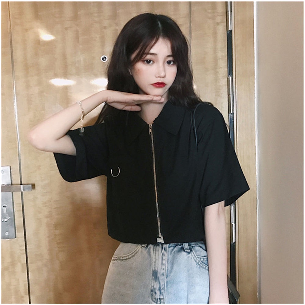 Áo sơ mi COZOK ngắn tay có khóa kéo thời trang mùa hè cho nữ