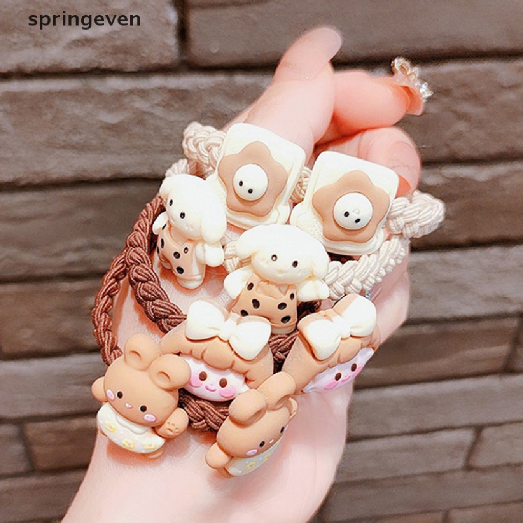 Dây Buộc Tóc Co Giãn Hình Hoạt Hình Màu Cà Phê Dễ Thương Phong Cách Hàn Quốc