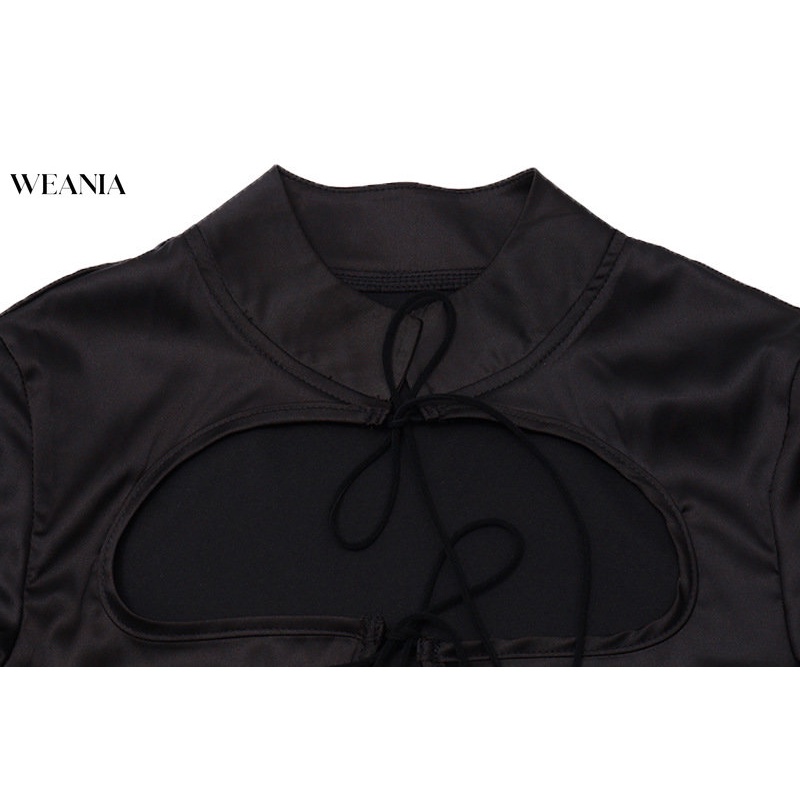 Đầm Ôm Dáng Cổ Đứng Phối Dây Thắt Gợi Cảm Cho Nữ