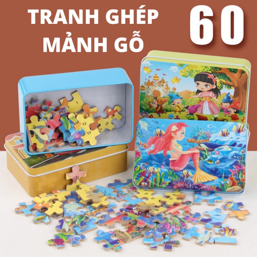 Tranh 60 Mảnh Hộp Thiếc/Đồ Chơi Xếp Hình Gỗ 60 Mảnh/Jigsaw Puzzle 60 Mảnh/Tranh Xếp Hình Cho Bé Từ 3 Tuổi