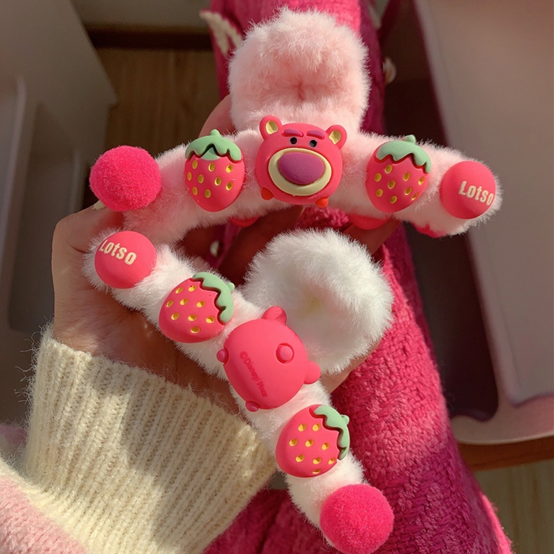 Băng Đô Cài Tóc Hình Gấu / Dâu Tây Bằng Lông Nhung Dễ Thương Xinh Xắn