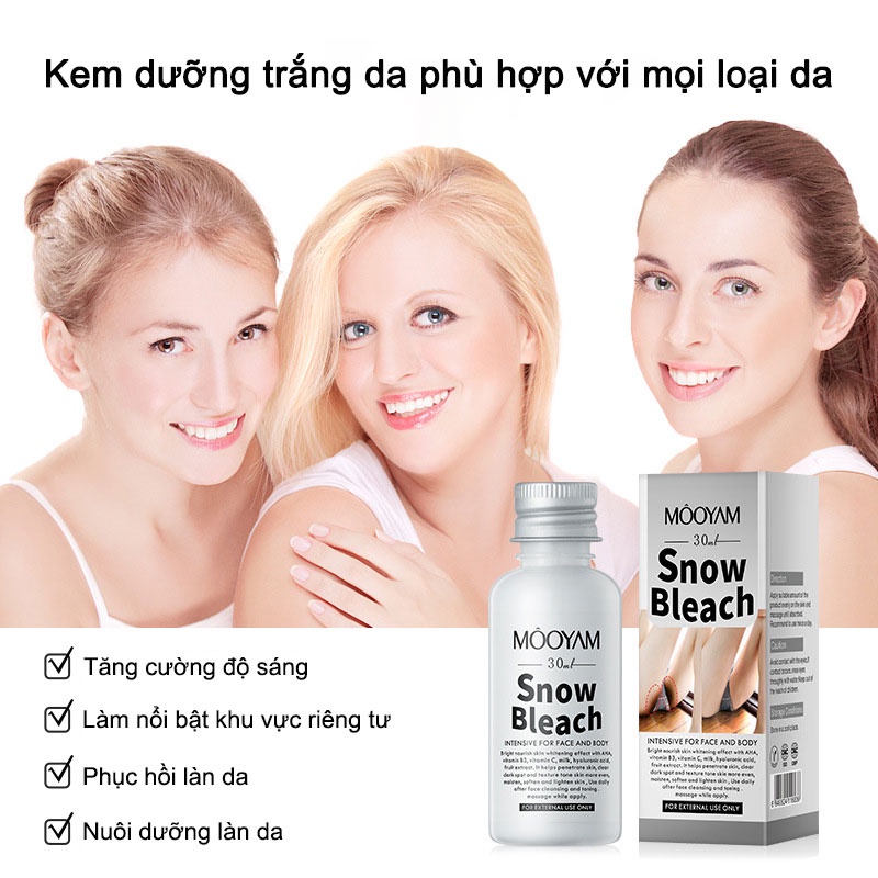 Kem làm trắng da toàn thân snow bleach cream 30ml Làm trắng da mông, đùi, khớp, vùng kín