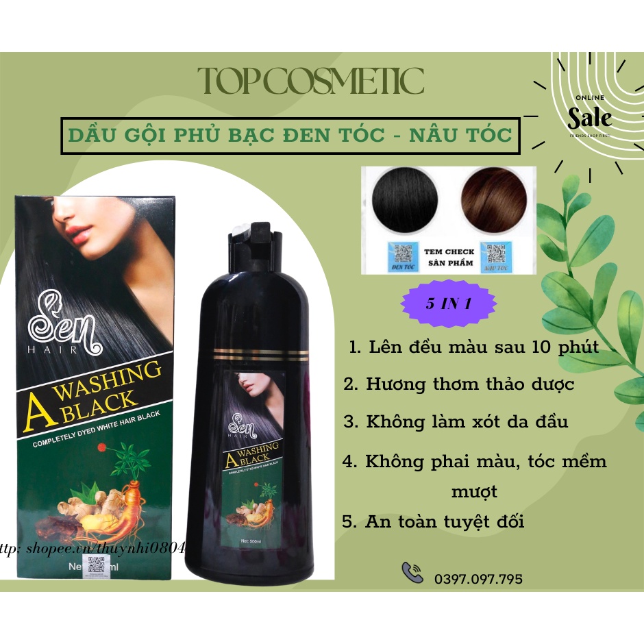 Dầu Gội Phủ Bạc Sen Hair 500ml - Phủ Bạc Màu Đen, Nâu Đều Màu Sau Lần Đầu Gội - Dưỡng Tóc Mềm Mượt