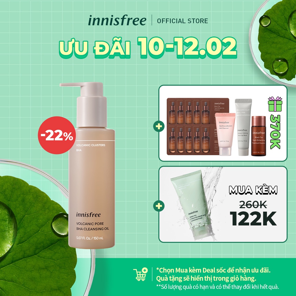 [Mã COSIF12 giảm 10% đơn 400K] Dầu tẩy trang làm sạch sâu innisfree Volcanic Pore BHA Cleansing Oil 150 mL