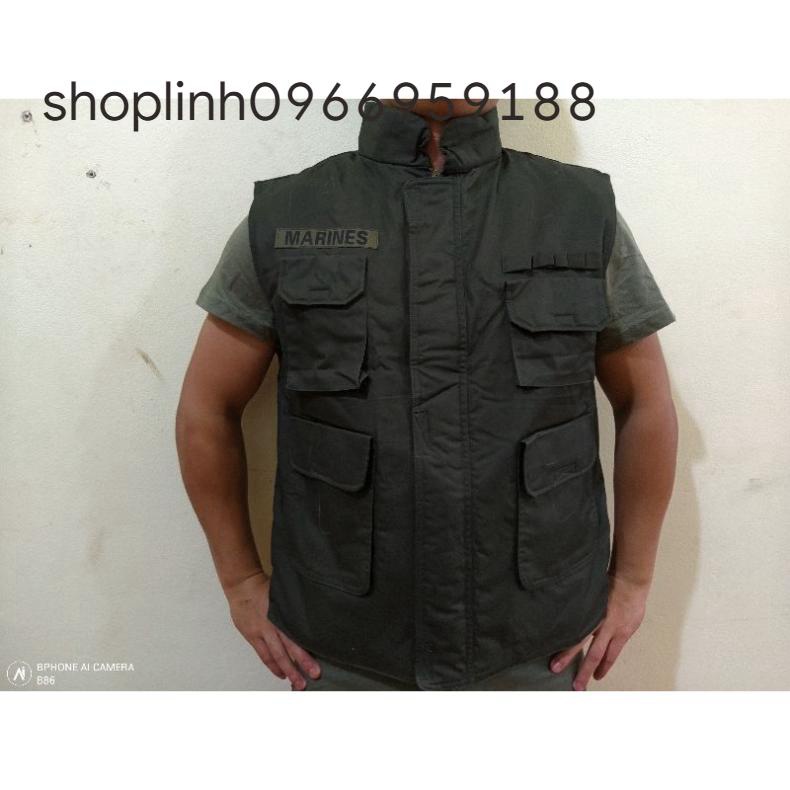 Áo gió khoét nách/ túi hộp/ gi lê màu rêu đậm