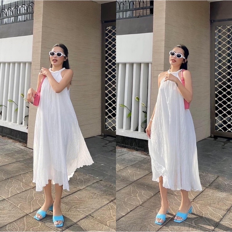 Đầm Maxi Cổ Yếm dáng dài vải xốp có lót thời trang - [GƠ STORE]
