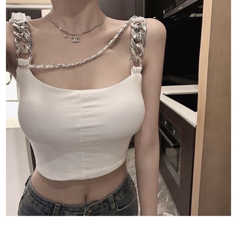 ÁO HAI DÂY CROPTOP PHỐI XÍCH KÈM DÂY MẪU MÌA HÈ