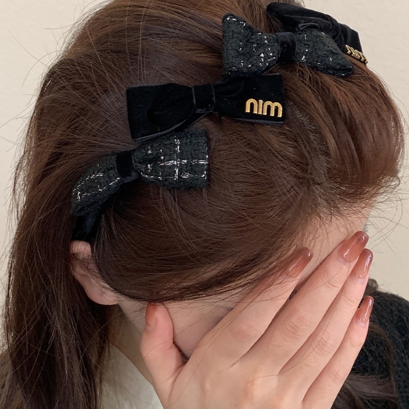 Băng Đô Cài Tóc Bằng Vải Nhung Thắt Nơ In Chữ Phong Cách vintage Hàn Quốc Thanh Lịch Dành Cho Nữ