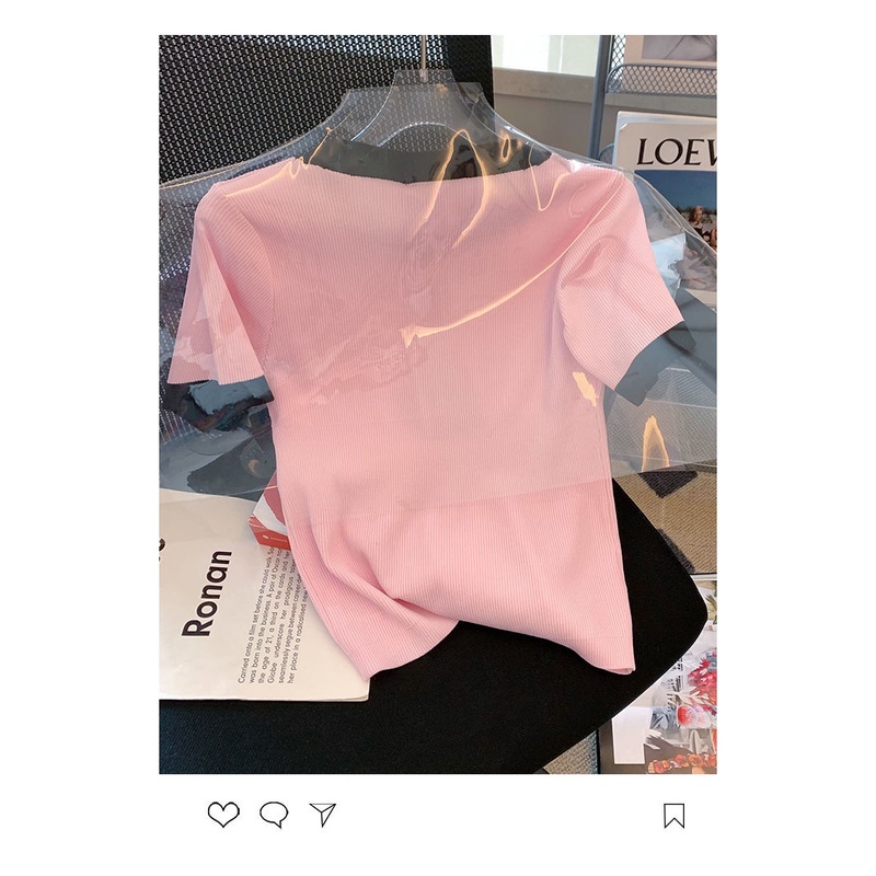 Áo Sweater Tay Ngắn Dáng Ôm Phối Màu Tương Phản Thời Trang Mùa Hè 2022 Cho Nữ