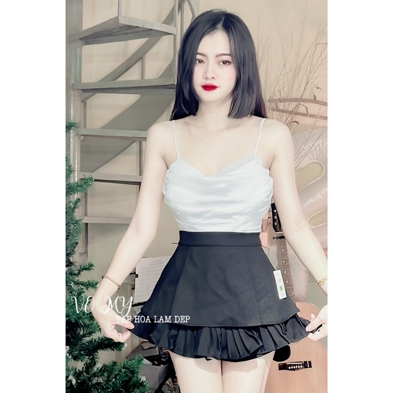 Set áo dây lưới phối chân váy tầng