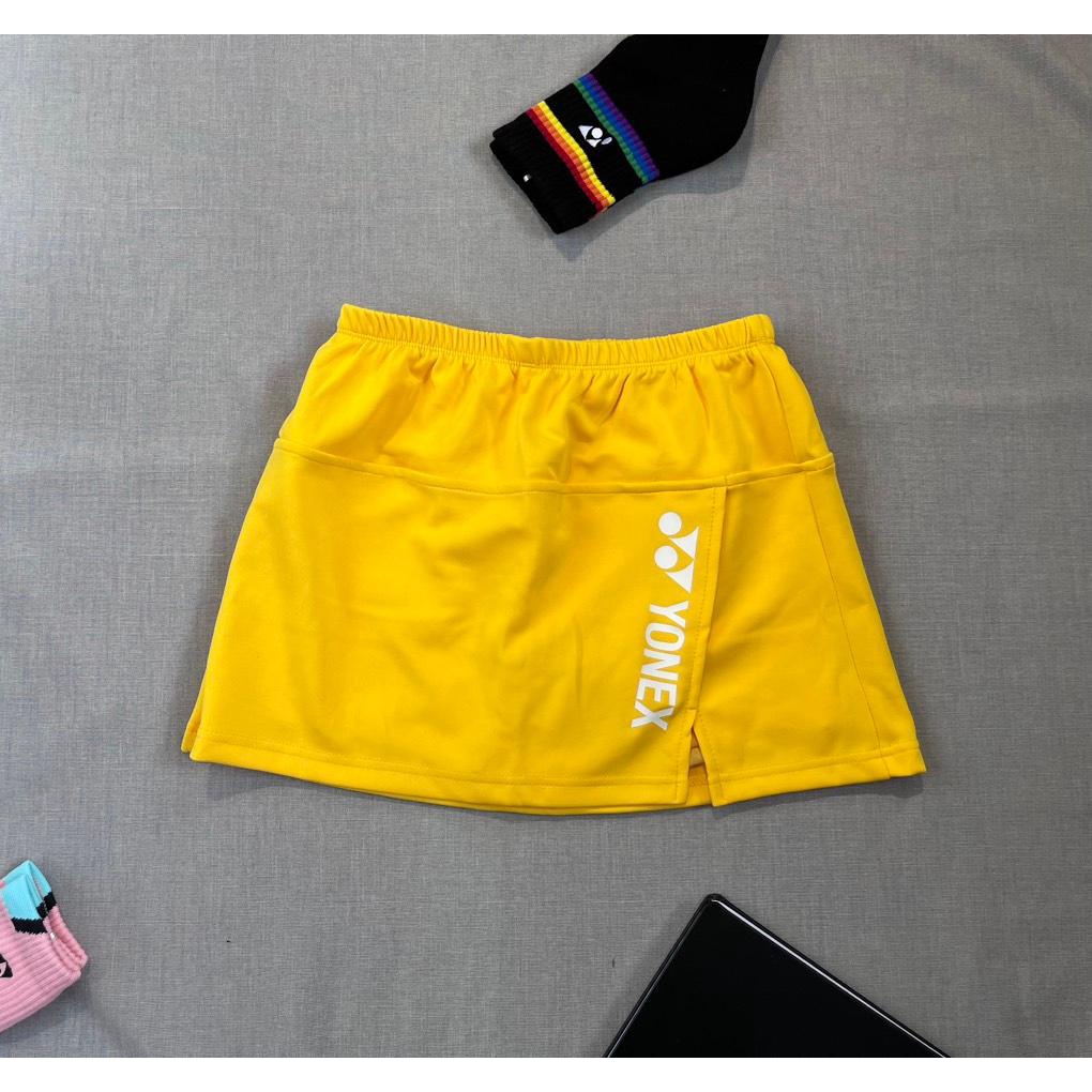Váy CẦU LÔNG, váy thể thao Yonex vàng, thoáng mát, co giãn 4 chiều, có quấn bảo hộ bên trong