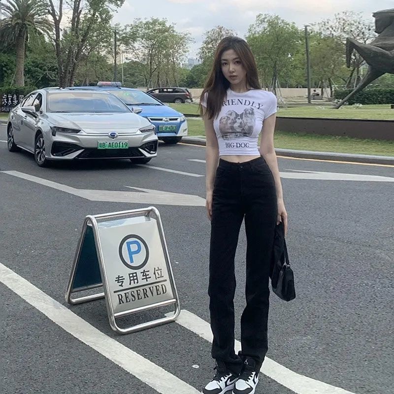 COZOK Quần jeans Dài Lưng Cao Phong Cách retro Hong Kong Thời Trang Cho Nữ