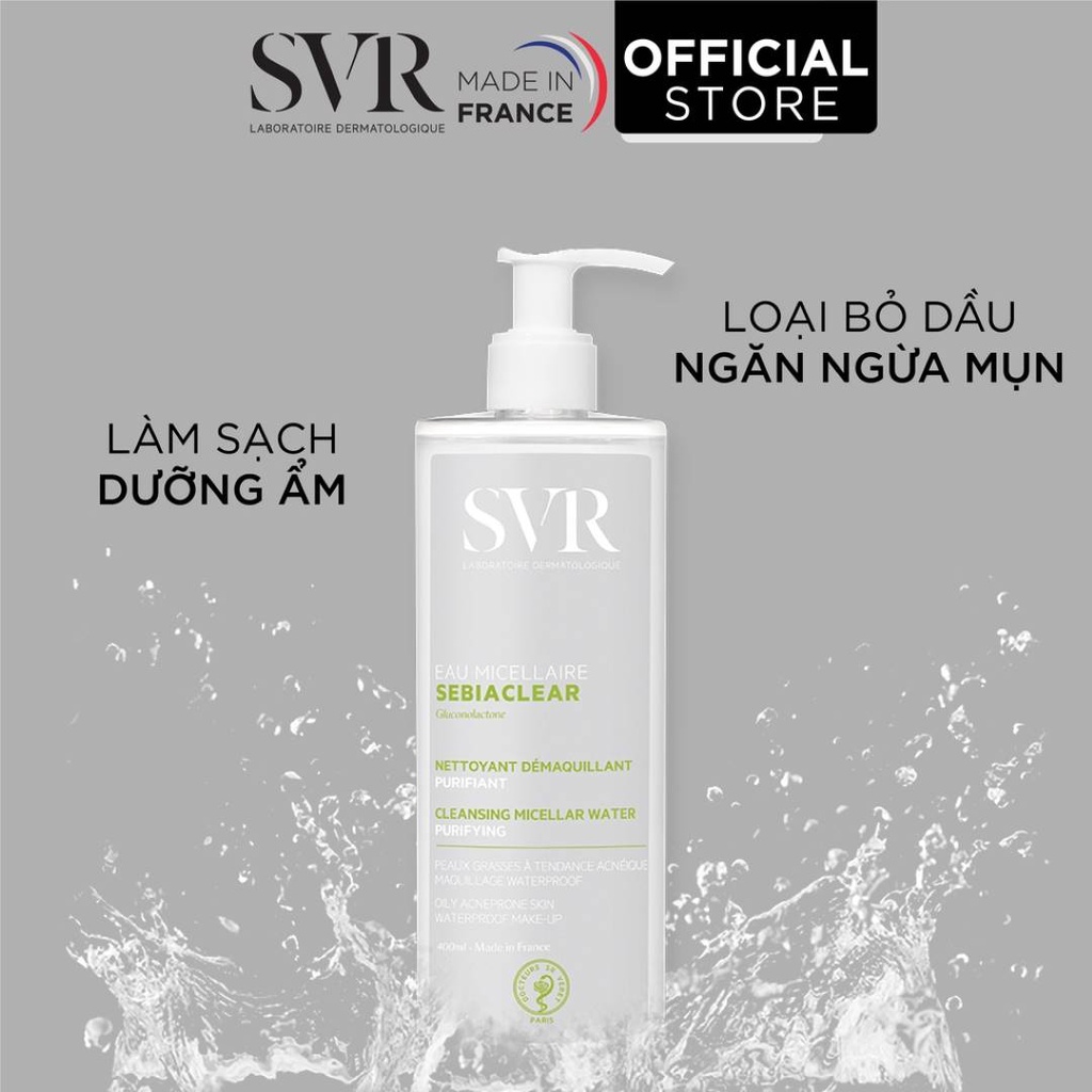 Nước Tẩy Trang SVR SEBIACLEAR EAU MICELLAIRE 75ml & 400ml Dành Cho Da Dầu Mụn