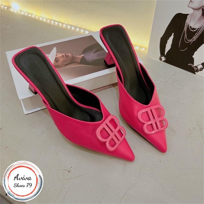 Giày sục gót chữ BB da sần  cực xinh xịn đẹp hót 2023 siêu nét.