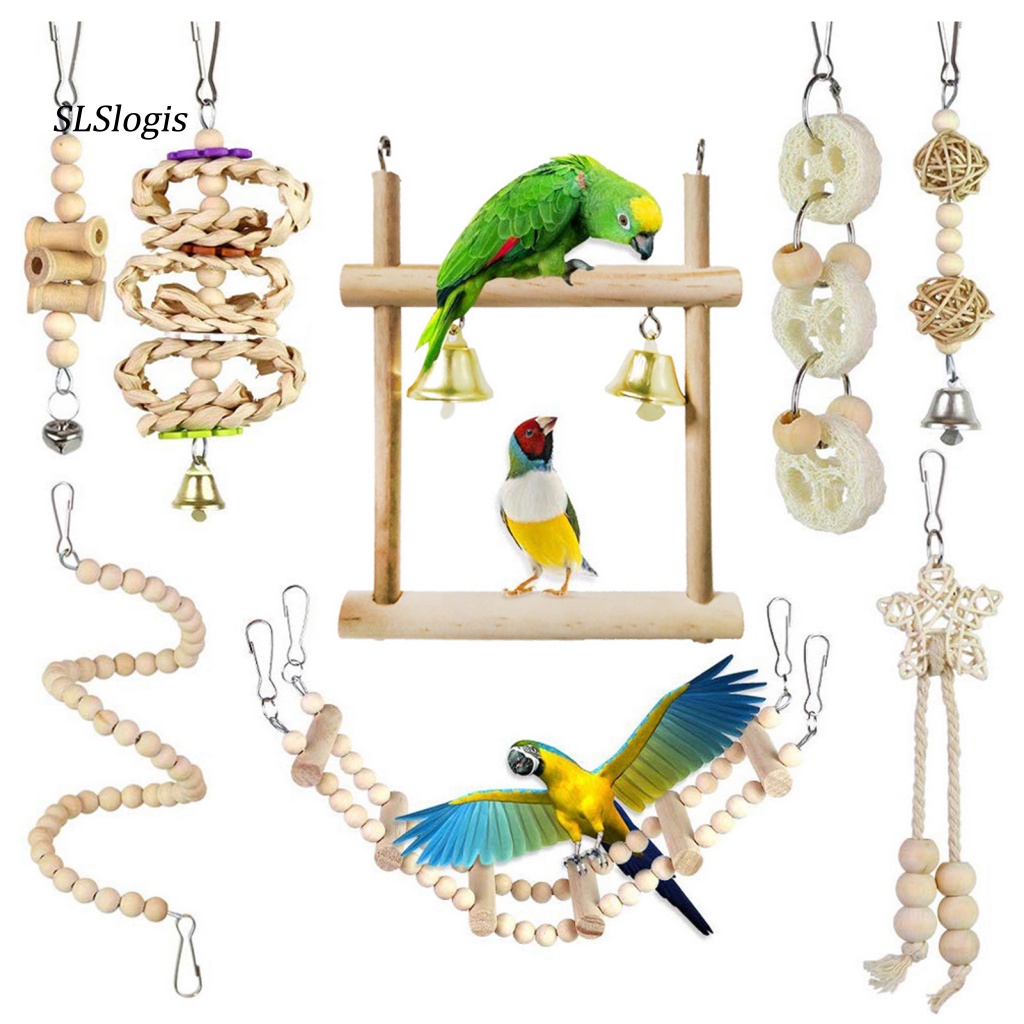 Set 8 Thang Gỗ Đồ Chơi Nhiều Màu Sắc Siêu Thú Vị Dành Cho Chim Cảnh