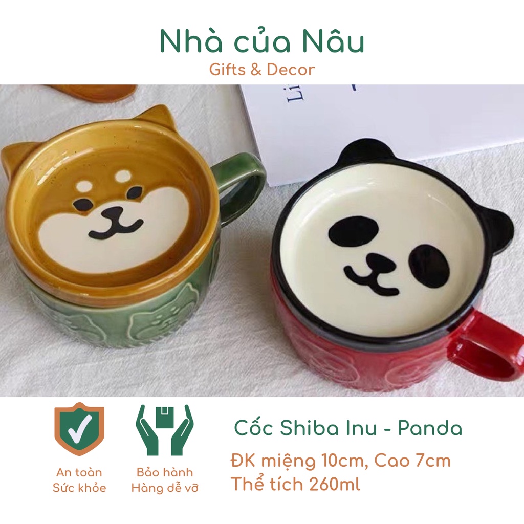 Cốc sứ HPINS 260ml tạo hình Shiba Inu và Gấu Panda làm cốc uống trà, cafe, uống nước tại văn phòng hoặc làm quà tặng