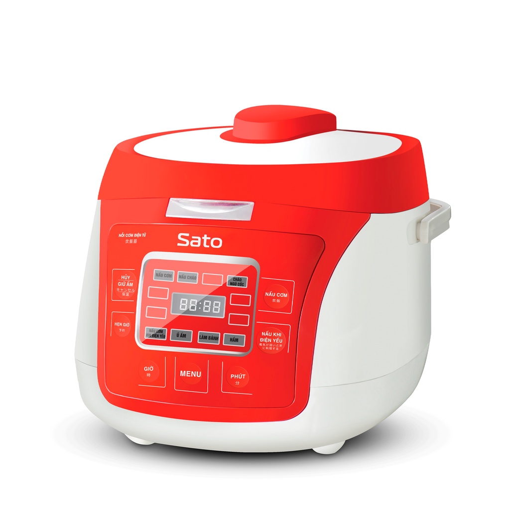 Nồi cơm điện tử Sato trắng đen 18DT017 (T)/ đỏ đen 18DT017 (D)