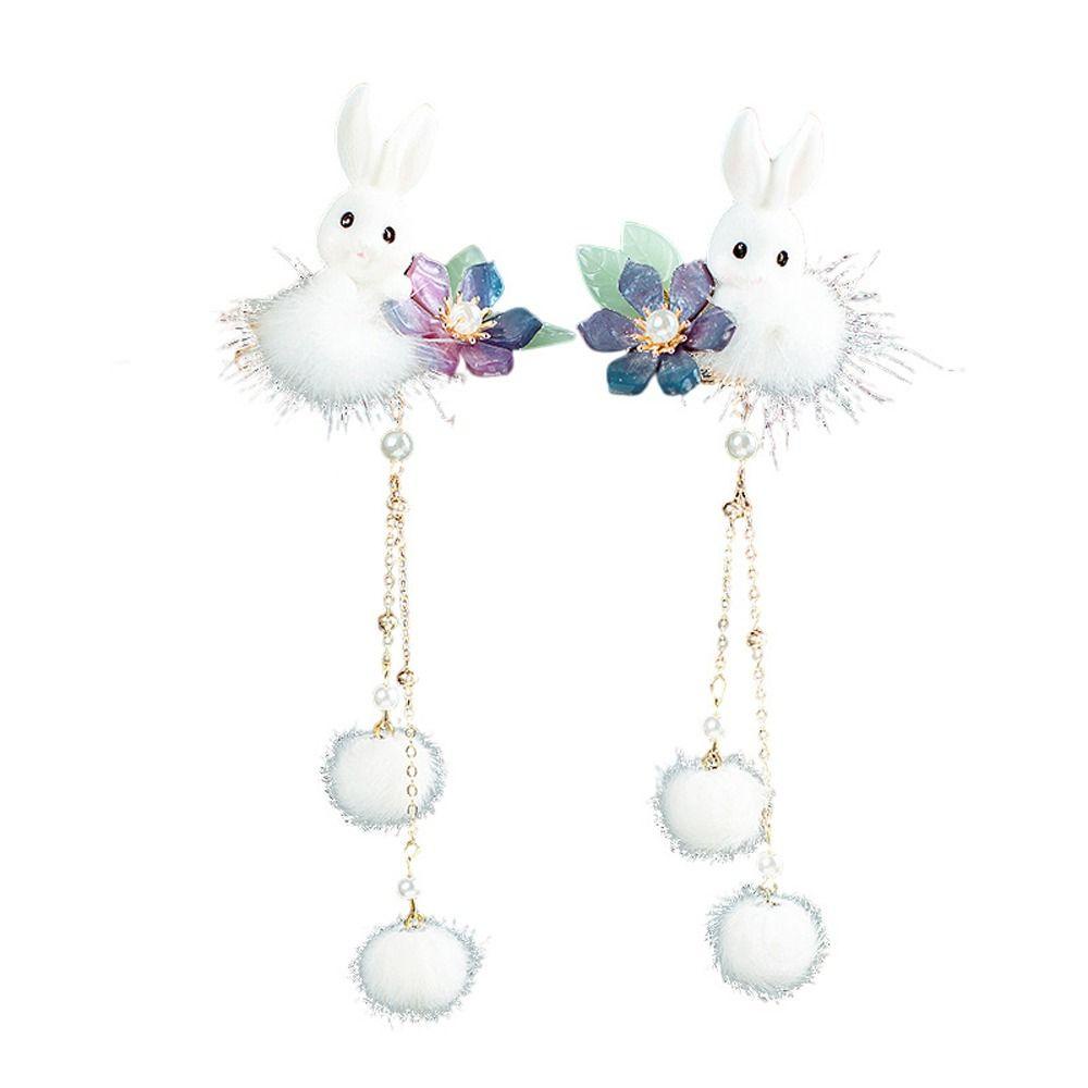 Kẹp Tóc Đính Bóng Lông Thỏ Thời Trang Ngọt Ngào Cho Nữ