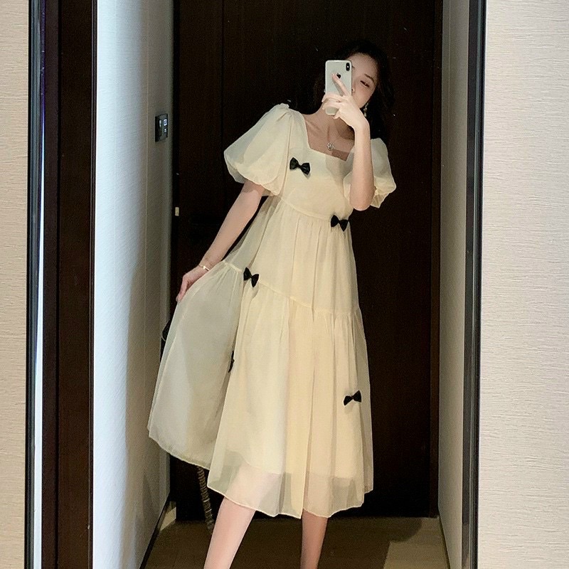 Đầm Bầu Hai Lớp Đính Nơ Dễ Thương Mã HH17