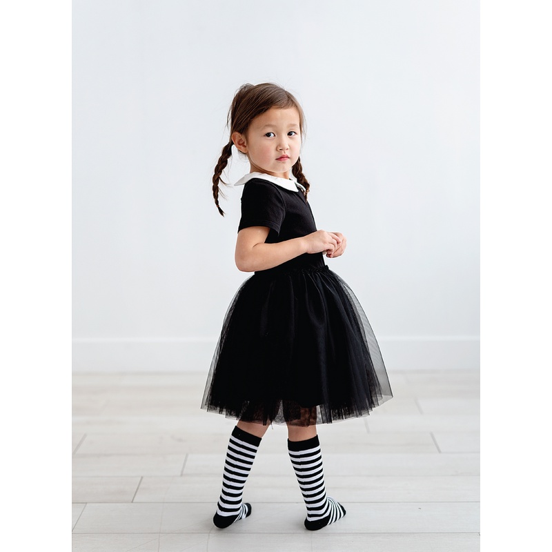 Đầm Lưới Đen Tay Ngắn Cổ Tròn Hóa Trang Công Chúa Baptism Cho Bé Gái