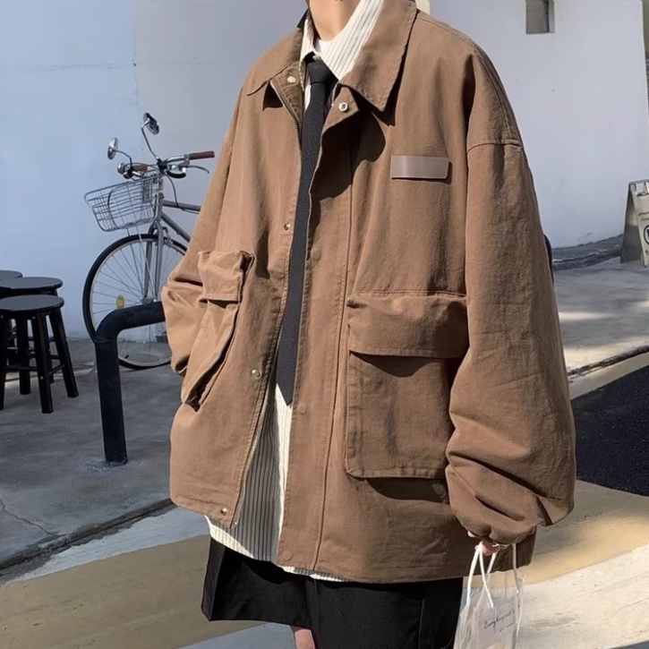 Áo Khoác Nam Trơn Màu Túi Lớn Thời Trang Hàn Quốc Dành Cho Nam Simple Unisex Áo Khoac Bomber Nam Bigsize Couple Top đồng Phục Bóng Chày đồng Màu