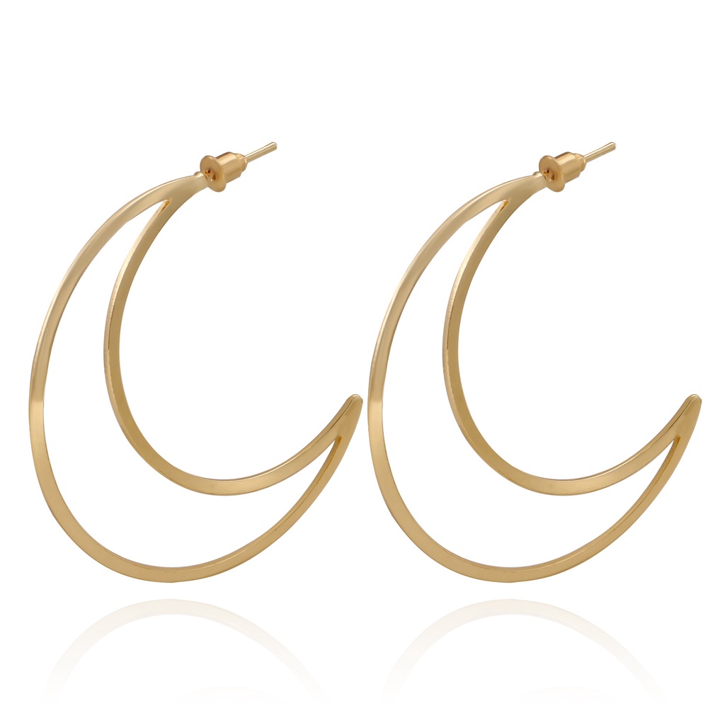 Khuyên Tai Kim Loại Hình Trăng Khuyết Phong Cách Retro