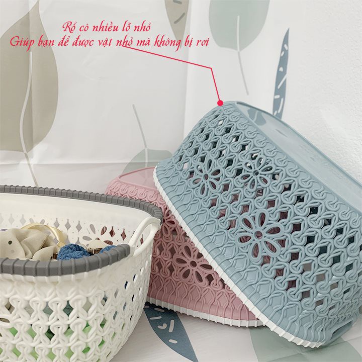 Rổ nhựa giả đan mây có quai cầm Việt Nhật   , giỏ hoa 2 size màu pastel xinh xắn
