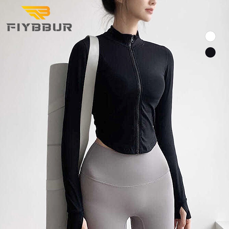 Áo Thun Thể Thao Dài Tay Ôm Dáng Cổ Đứng Mau Khô Quyến Rũ Cho Nữ