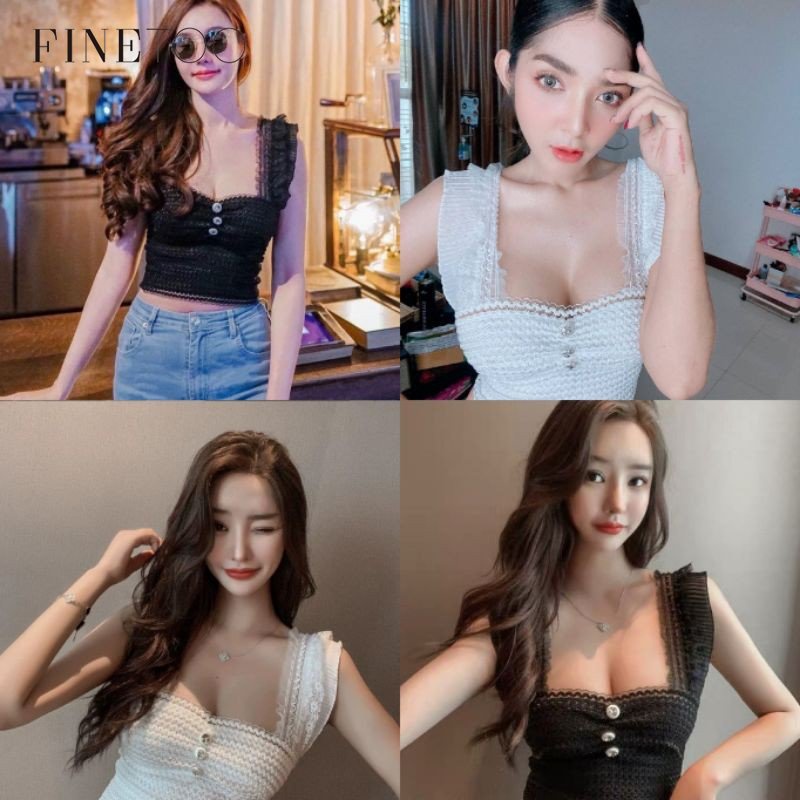 Finetoo Áo Khoác Ren Croptop Toàn Thân Tay Áo Phối Ren Thoáng Khí Mẫu Đá Quý