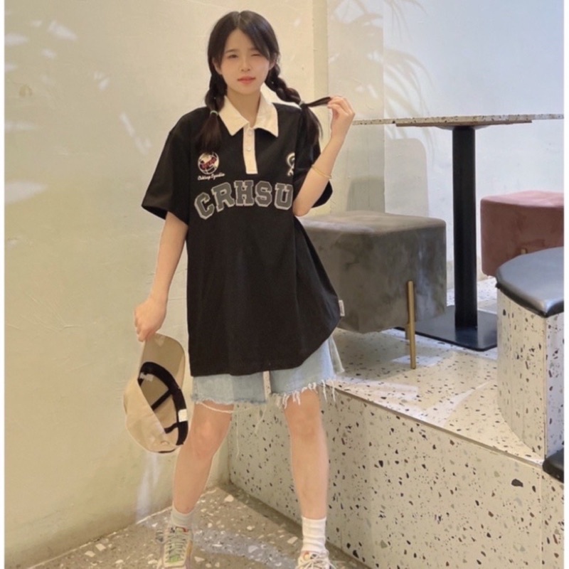 Áo polo form rộng tay lỡ Unisex CRHSUR, áo thun có cổ giá rẻ chất cotton - GTM Store