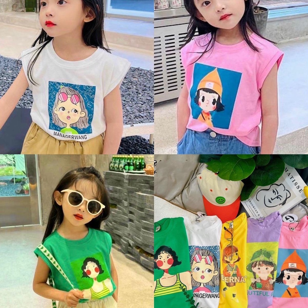 (Size 9-28Kg)Áo thun tay dơi họa tiết cô gái giành cho bé gái siêu đáng yêu