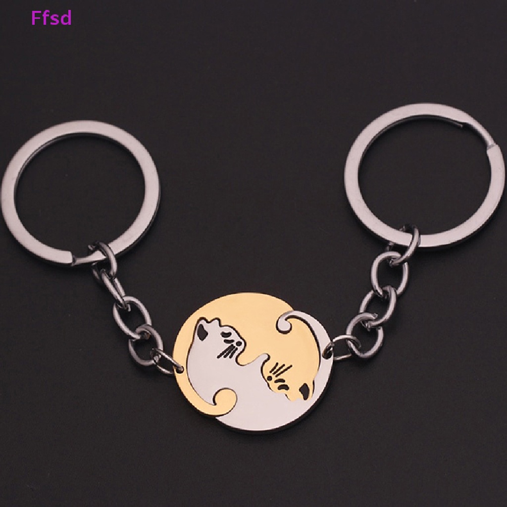 1 Cặp Móc Khóa Hình Mèo Đen Bằng Thép Không Gỉ Dễ Thương