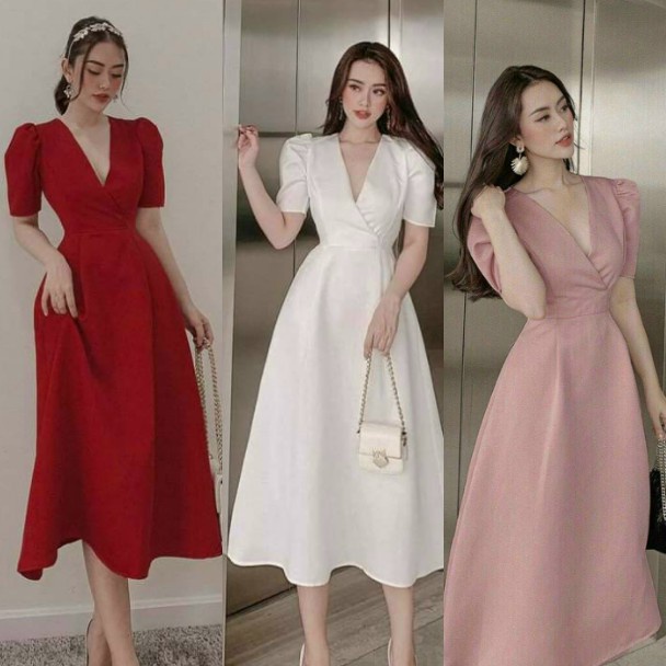 Đầm Dự Tiệc Cổ Tim,Maxi Xoè Tay Phồng Chất Tafta Cao Cấp mịn 2 Lớp full ( Tặng Kèm Tag Hoa Rời) Thời Trang Thiết Kế [MJP