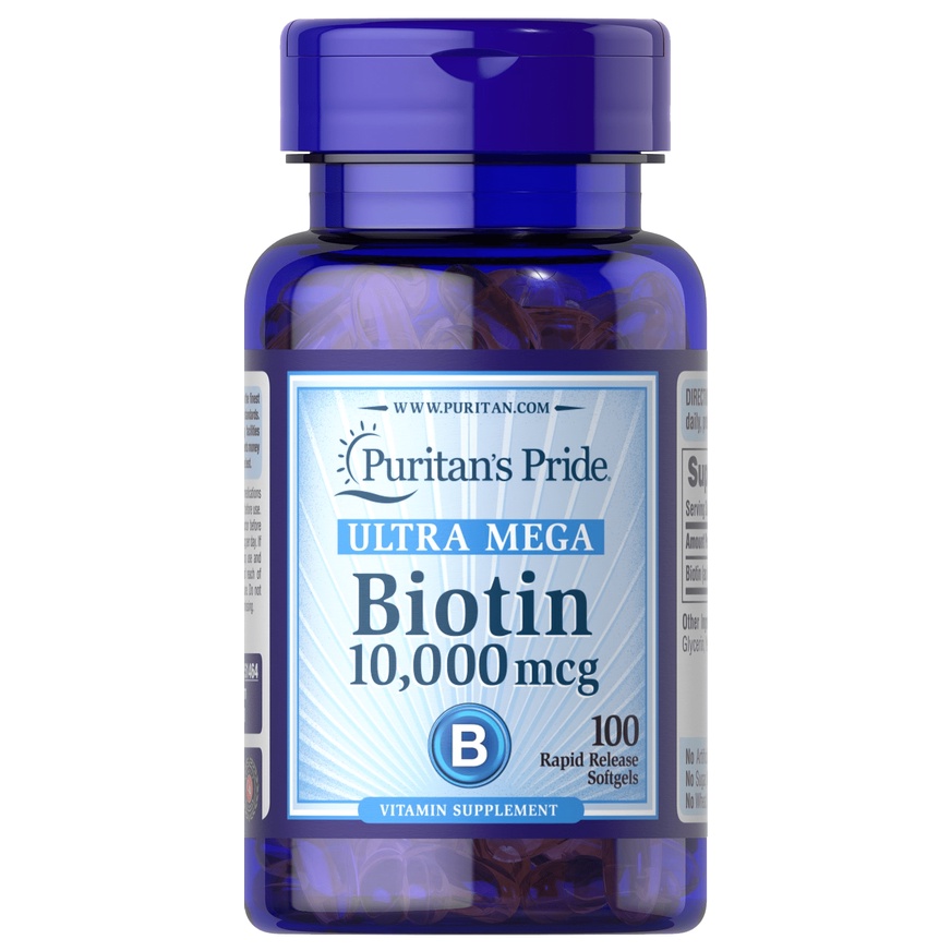 [Mã BMINC50] Viên uống giúp mọc tóc, giảm rụng tóc Puritan's Pride Ultra Mega Biotin 10000 mcg 100 viên của Mỹ