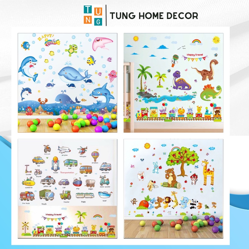Decal dán tường cho bé học TUNG DECOR Hình dán động vật bảng chữ cái KT 60X90cm