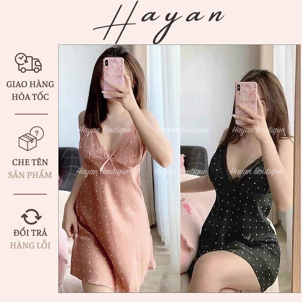 HT49 Váy ngủ sexy lụa chấm bi dáng suông kèm ĐỆM LÓT, đầm ngủ quyến rũ mặc nhà  HT49 MÚT | BigBuy360 - bigbuy360.vn