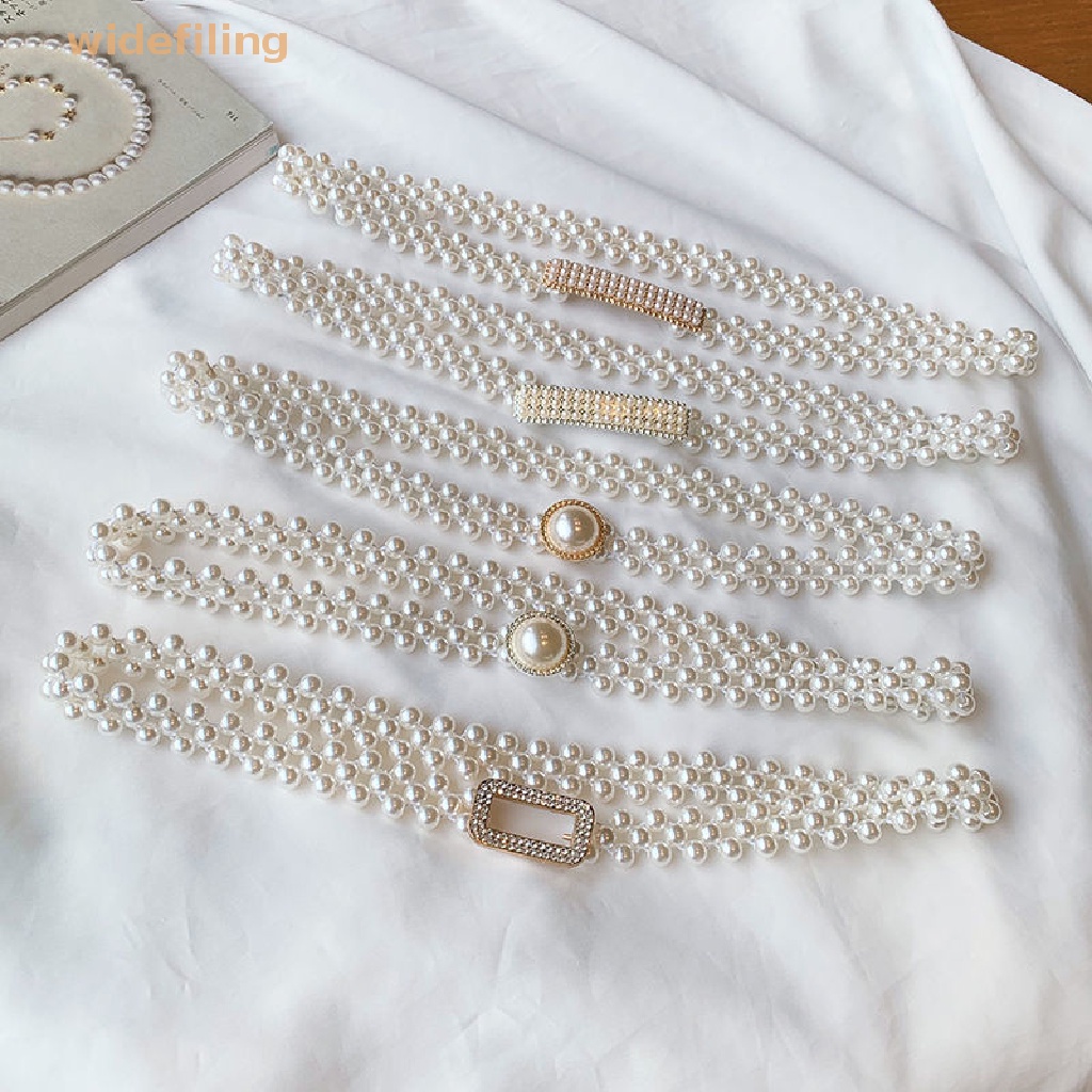 Thắt Lưng Bản Rộng Co Giãn Đính Ngọc Trai Thời Trang Cho Nữ