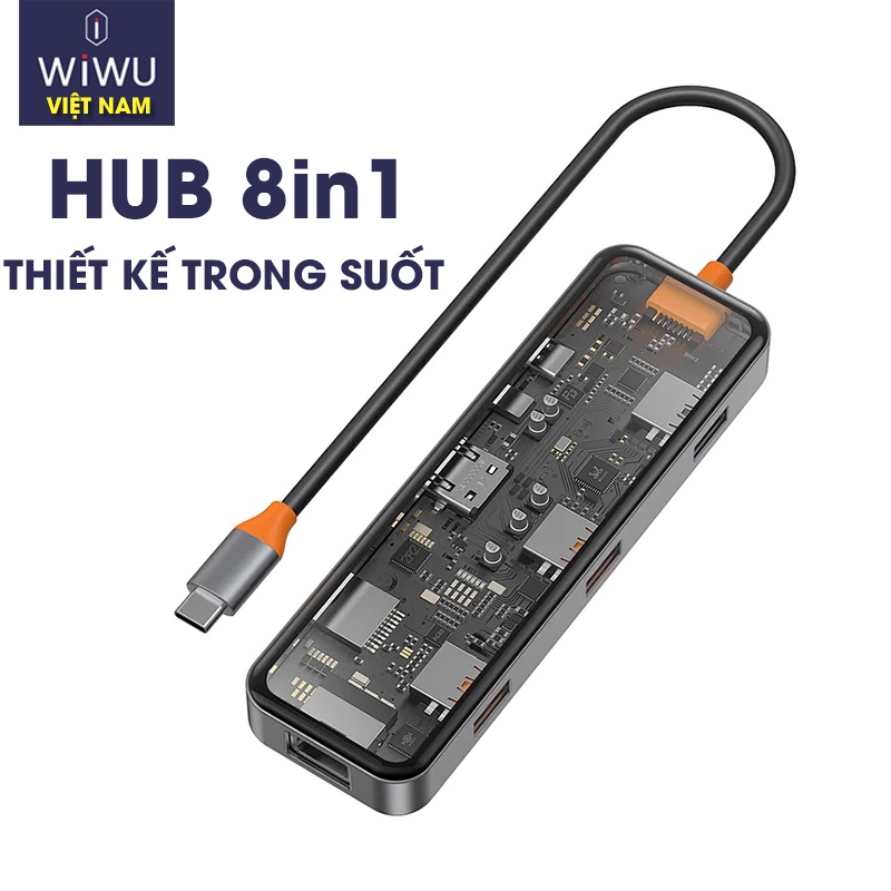 Hub USB-C 8in1 7in1 Trong Suốt WIWU CB008 CB007 Cyber USB 3.0, SD TF, HDMI