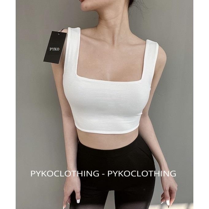 Áo ba lỗ cổ vuông hai lớp PYKO có mút đệm trẻ trung áo croptop hai dây bảng to 2 lớp basic chất vải borip tôn dáng | BigBuy360 - bigbuy360.vn
