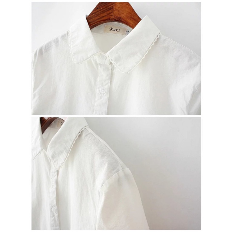 ICE Cotton Korean Style Lace Long Sleeve White Shirt Female Student Fresh Slim Fit Versatile Bottoming Shirt Inner Wear