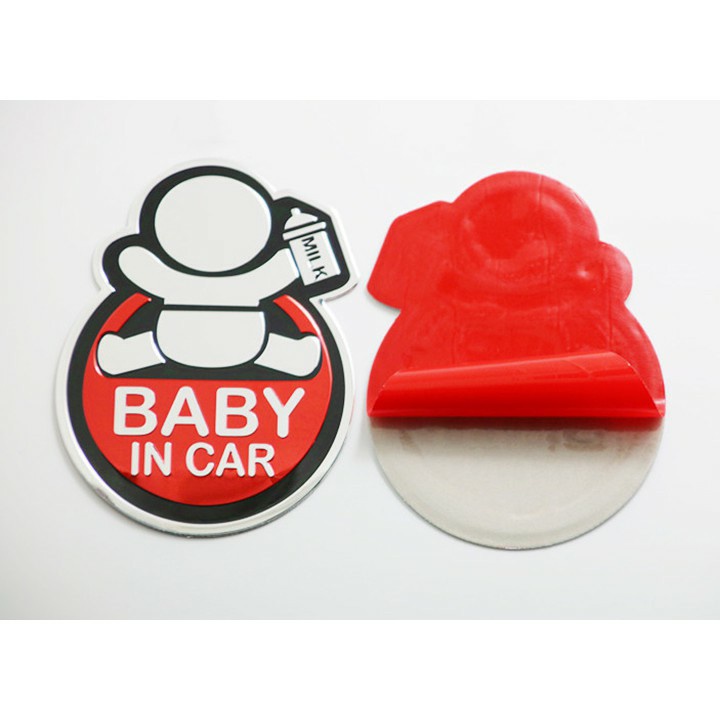 TEM DECAL STICKER Logo kim loại dán BABY IN CAR cao cấp